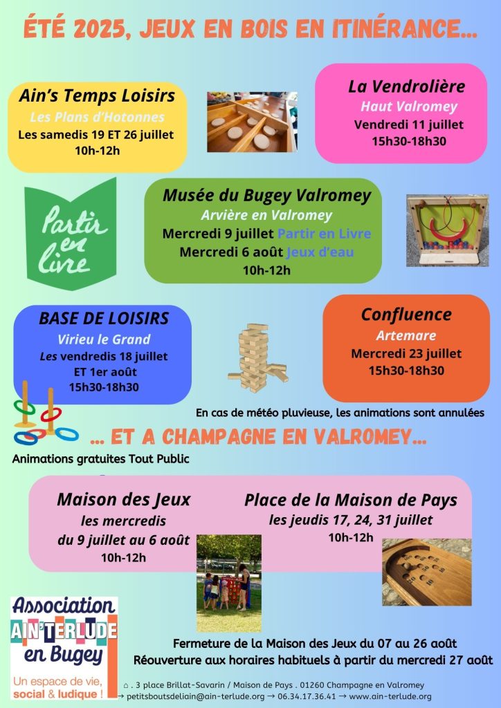 Cet été, les jeux en bois (et quelques autres activités)  circulent sur le territoire. Rejoignez-nous y pour un temps de jeux, de joie et de divertissement!